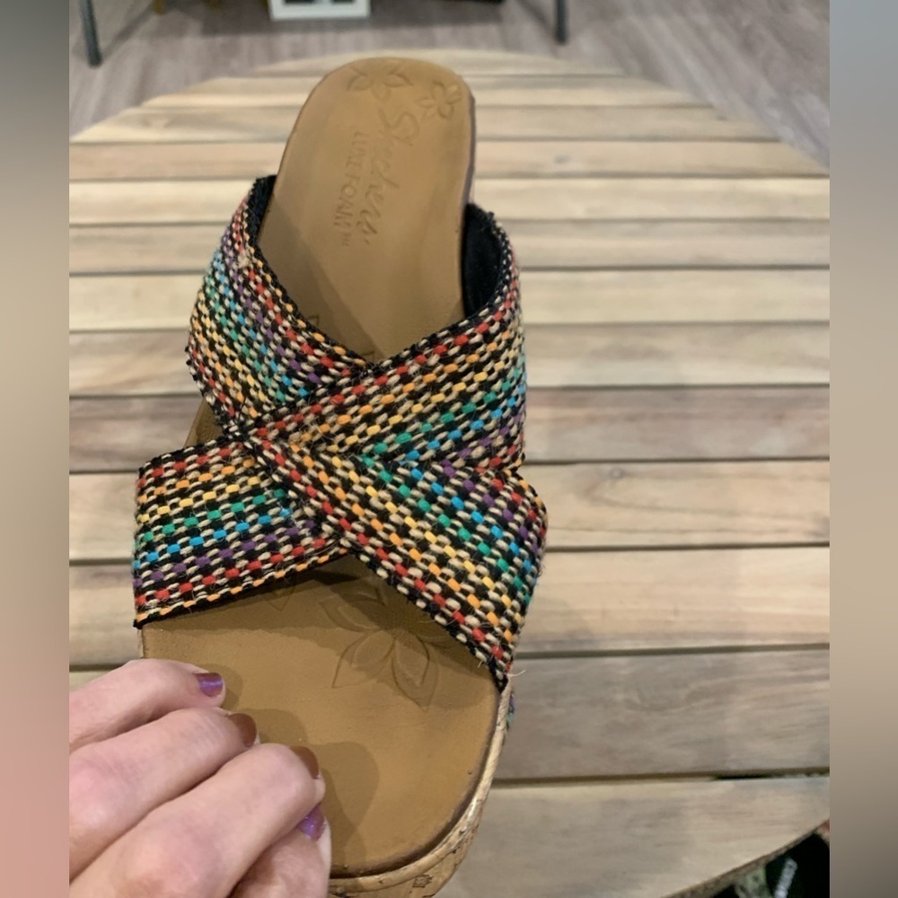 Skechers Beverlee Multi Color Wedges Cork Shoes Sandals Women's Size 10 - Picture 7 of 12
